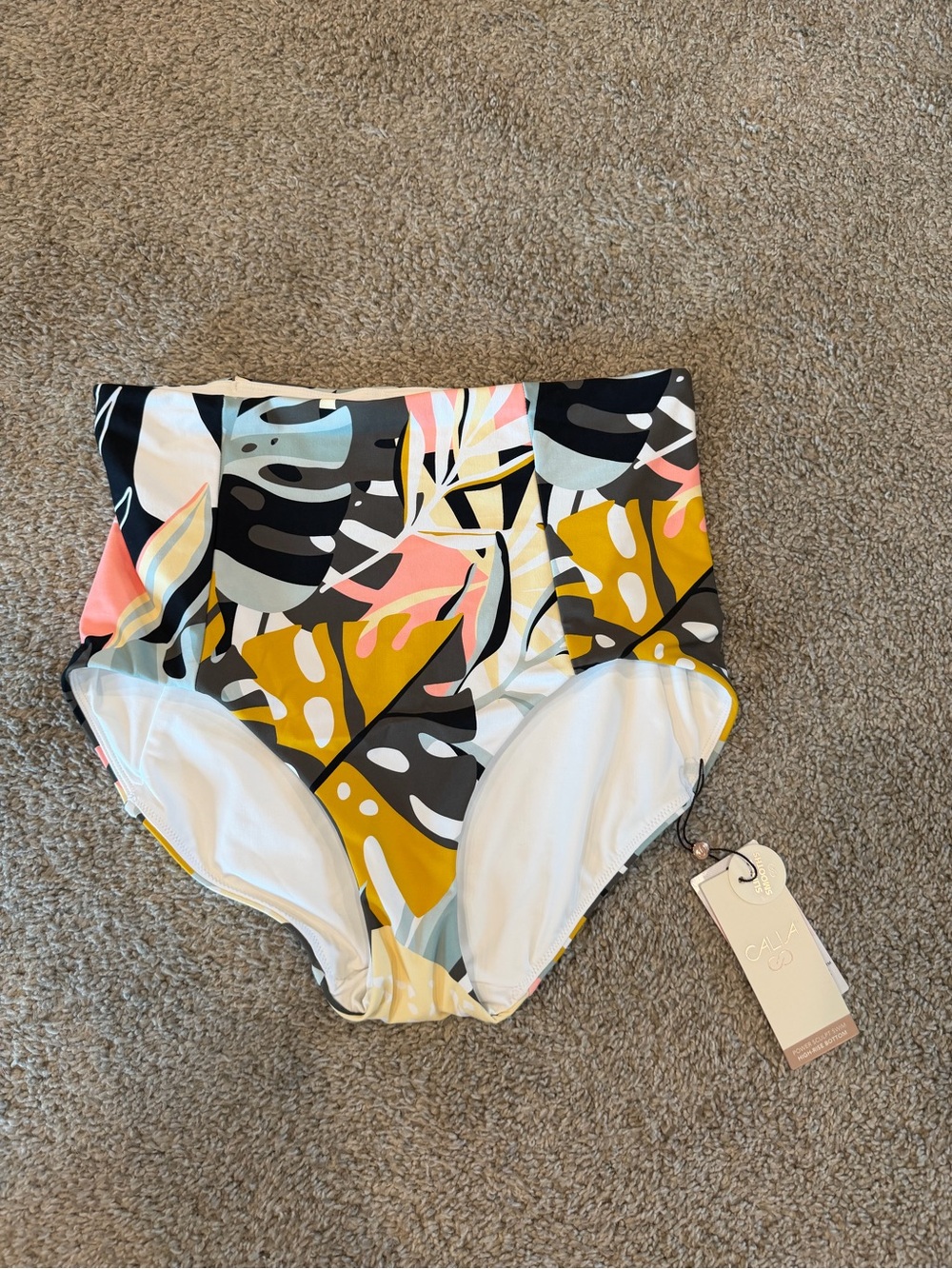 Alia High-Waist Shorts in Mustard, Black, Coral & Pale Blue Leaf Print